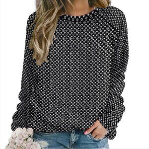 Disney Black With White Mickey Polka Dots Women's Raglan Crewneck Sweatshirt